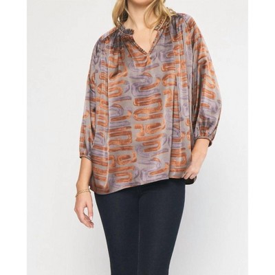 Women's Swirl Printed V-Neck Top - entro