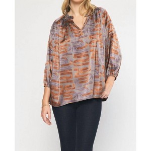 Women's Swirl Printed V-Neck Top - entro - 1 of 4