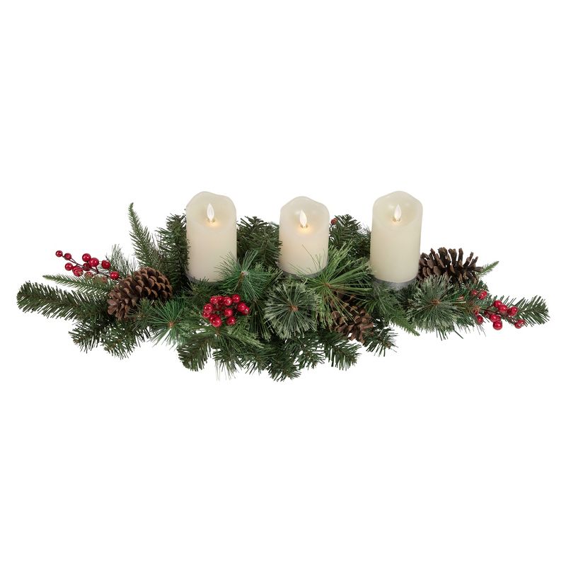 Northlight 32" Decorated Artificial Pine Christmas Candle Holder Centerpiece, 2 of 5