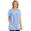Collections Etc Seersucker Checkered Pattern Snap Front Top with Pockets, Lightweight Short-Sleeve Scoop Neckline Shirt - 4 of 4