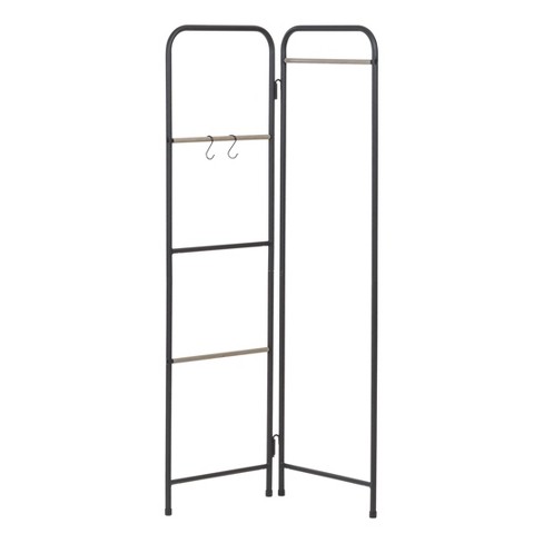 Honey-Can-Do Black/Natural Freestanding Metal Clothing Rack with Wood Shelves