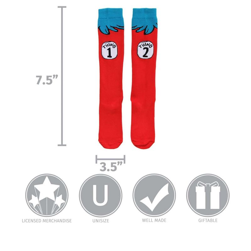 HalloweenCostumes.com One Size Fits Most  Dr. Seuss Thing 1 & Thing 2 Costume Socks for Adults., White/Red/Blue, 5 of 7
