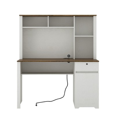Vynxaria Computer Desk with Hutch & Bookshelf, Drawers, AC Outlets & USB Ports for Home Office Study