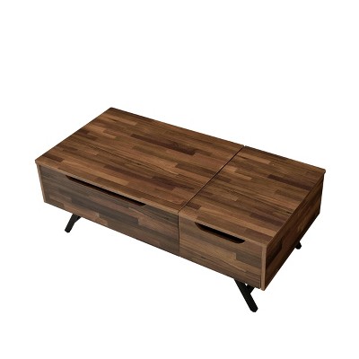 Walnut Rectangular Wood and Metal Lift-Top Coffee Table