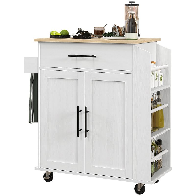 HOMCOM Kitchen Island with Power Outlet, Rolling Kitchen Cart with Storage Drawer, Portable Microwave Stand with Doors, Towel Rack, Spice Rack, 4 of 7