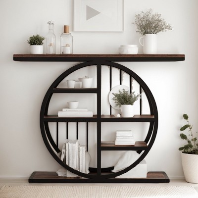 Hommoo 39" Console Table with Circle Base Dark Brown