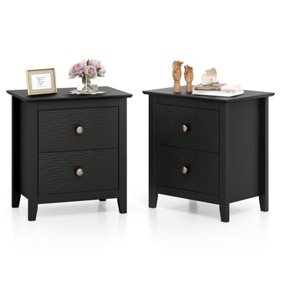 Tangkula 2PCS Modern Nightstand w/ Storage 2 Drawers & Support Legs for Bedroom Black