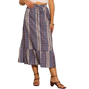 INSPIRE CHIC Women's Summer Boho Elastic High Waist A-Line Spring Printed Midi Skirt - 1 of 4