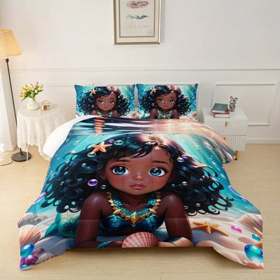 Acoinel 3 Pcs Black Mermaid Comforter Set with 2 Pillowcases
