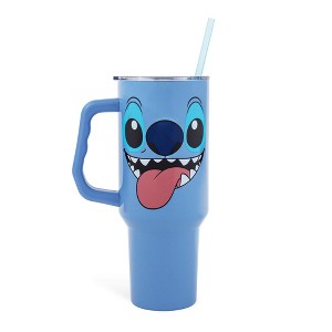 Silver Buffalo Disney Lilo & Stitch Face Stainless Steel Tumbler With Handle | Holds 40 Ounces - 1 of 4