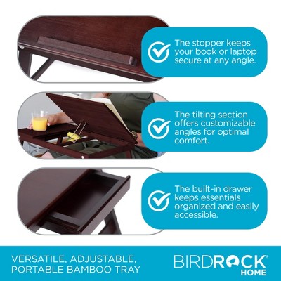 Adjustable Walnut Bamboo Laptop Bed Tray with Storage Drawer