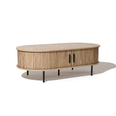 Mid-Century Modern Oval Oak Coffee Table with Storage