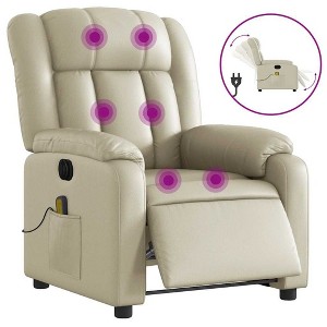 vidaXL Electric Massage Recliner Chair - Cream Faux Leather Armchair with Motorized Reclining, Vibration Massage, Side Pocket for Living Room - 1 of 4