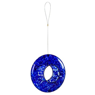 Evergreen Flag  Beautiful Blue Swirl Circle Glass Bird Feeder - 9 x 9 x 4 Inches Homegoods and Decorations for Every Space
