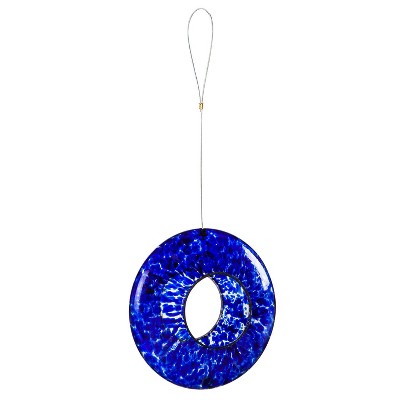 Evergreen Flag  Beautiful Blue Swirl Circle Glass Bird Feeder - 9 x 9 x 4 Inches Homegoods and Decorations for Every Space