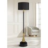 Possini Euro Design Burbank Mid Century Modern Art Deco 70" Tall Floor Lamp with Dimmer Round Riser Black Brass Drum Shade for Living Room - 2 of 4