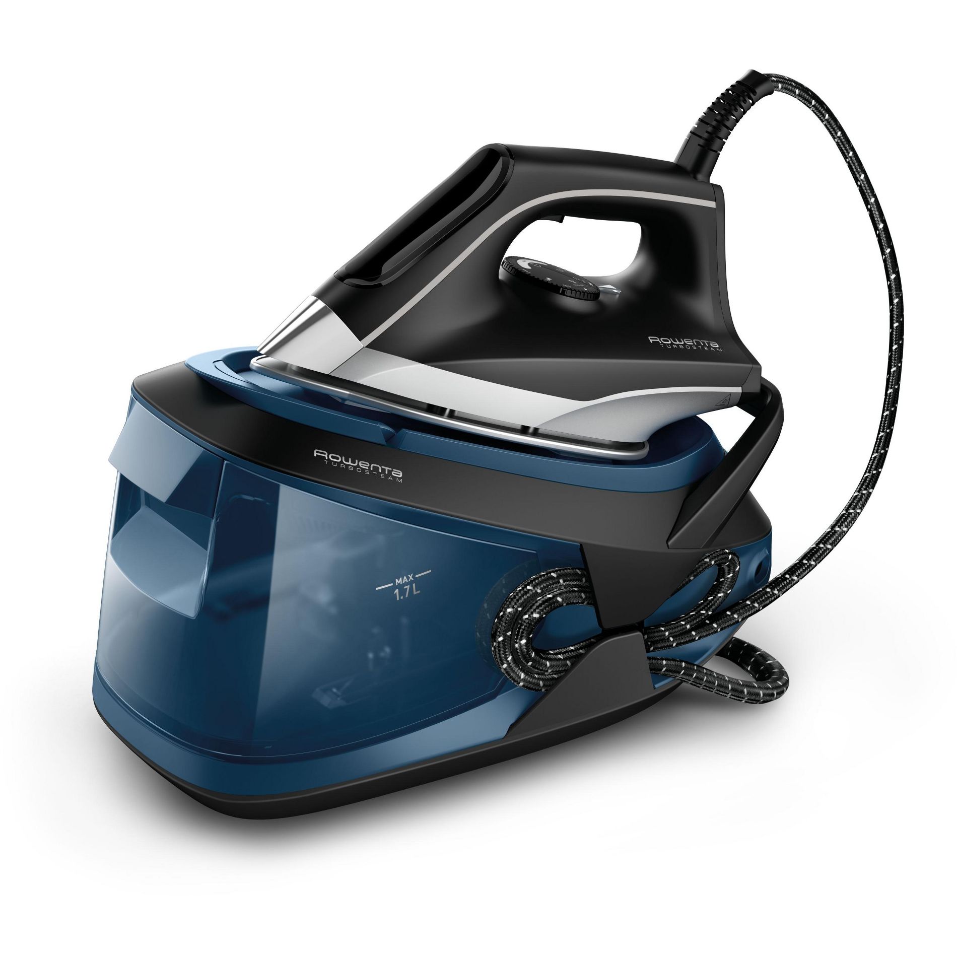 Rowenta Steam Station, 1750W, Stainless Steel Soleplate, Black and Blue