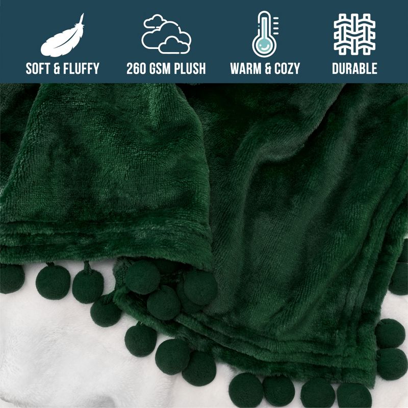PAVILIA Fleece Pom Pom Blanket Throw for Sofa Bed, Soft Lightweight Pompom Fringe Blanket for Couch, 5 of 10