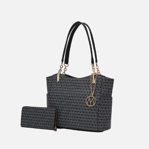 MKF Collection Savannah M Logo Printed Vegan Leather Women’s Tote and Wristlet Wallet by Mia K- 2 pieces - 1 of 4