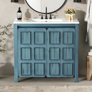 36" Vintage Bathroom Vanity with Ceramic Sink,Adjustable Shelf and Soft Close Doors for Small Bathrooms-The Pop Home - 1 of 4