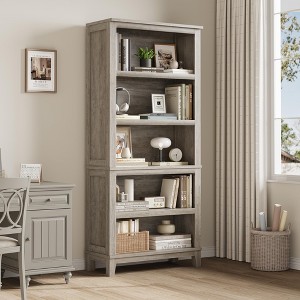 71" Tall 5-Tier Bookcase w/Adjustable Shelves, 31.5in Width Farmhouse Wooden Bookshelf for Living Room, Office, Library - 1 of 4
