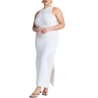 ELOQUII Women's Plus Size Sweater Dress With Open Stitch & Cutouts