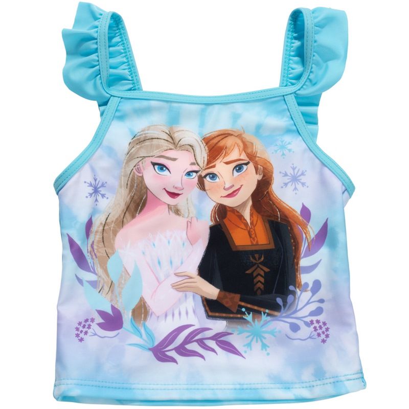 Disney Princess Anna Elsa Girls Tankini Top and Bikini Bottom Swim Set Toddler to Little Kid, 3 of 9
