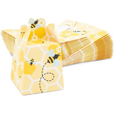 Sparkle and Bash 50 Pack Paper Treat Boxes Gift Box for Bee Birthday Party Favors, Baby Shower 3.5 x 3.5 x 8 in