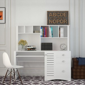 Home Office Computer Desk with Hutch, MDF Desk with Storage Shelves and Drawers - 1 of 4