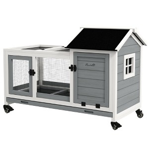 Skyzone Yellow Fir Wood Rabbit Hutch with Steel Run, Slide-out Tray, Wheels & Lockable Doors for - 1 of 4
