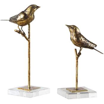 Uttermost Passerines Antique Gold Leaf Bird Figurines - Set of 2