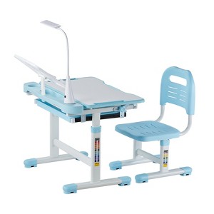 VEVOR Kids Study Chair and Desk Set, Study Desk and Chair with Table Lamp, Adjustable Height & 0-40° Tilted Desktop Kids Desk and Chair, Blue - 1 of 4