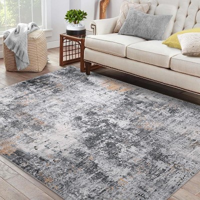Abstract Runner Rug - Washable non-slip foldable carpet with low pile for high-traffic areas