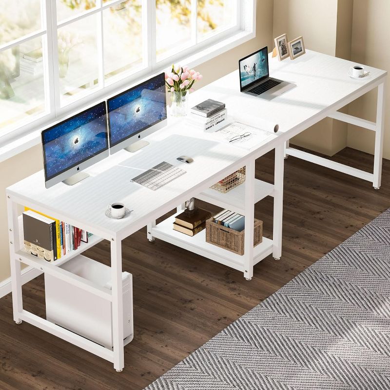 Tribesigns Two Person Desk with Bookshelf, 78.7 Computer Office Double Desk, Writing Desk Workstation with Shelf for Home Office, 4 of 8