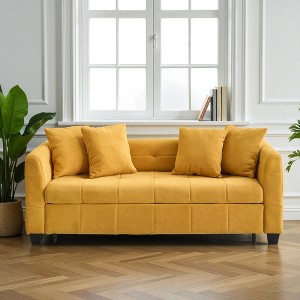 Cloud Velvet 3-Seater Sofa with Pull-Out Sleeper Bed, High-Density Foam Cushions, and Metal Legs for Living Room or Bedroom - 1 of 4