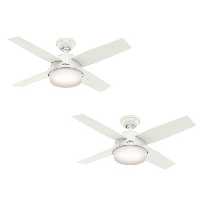 Hunter Fan Company Dempsey 44" 3 Speed Quiet Indoor Ceiling Fan with Integrated Energy Efficient LED Light and Handheld Remote Control, White (2 Pack)