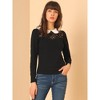 INSPIRE CHIC Women's Lace Panel Long Sleeves Peter Pan Collar Blouse - 3 of 4
