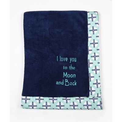 Bacati - Noah Mint/Navy Navy Love you to the Moon & Back Embroidered Blanket