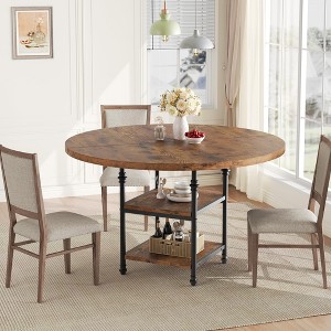 Round Dining Table For 4, 47 Inch Farmhouse Kitchen Table with Storage Shelves & Roman Metal Legs, Dinner Table Wood Kitchen Dinning Table - 1 of 4