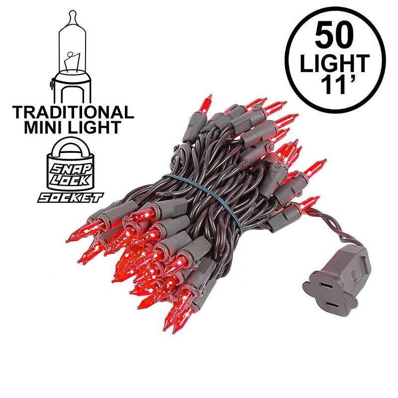 Novelty Lights 50 Light Incandescent Mini Christmas String Lights Brown Wire 11 Feet, 4 of 7