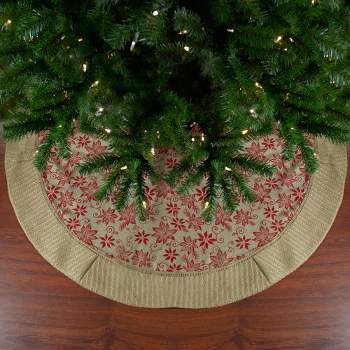 Northlight 48" Tan and Red Rustic Burlap Poinsettia Christmas Tree Skirt