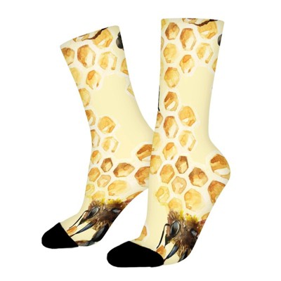 Bees With Honeycomb Women Printed Crew Socks Funny Funky Socks Soft Polyester Novelty Gifts for Artists Men