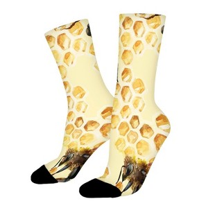 Bees With Honeycomb Women Printed Crew Socks Funny Funky Socks Soft Polyester Novelty Gifts for Artists Men - 1 of 1