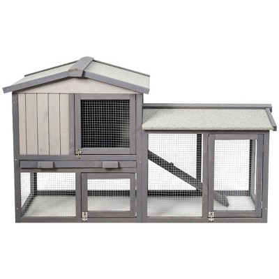 Tangkula 2-Tier Wooden Chicken Coop Bunny Cage Large Rabbit Hutch with Removable & Ramp