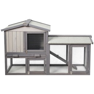 Tangkula 2-Tier Wooden Chicken Coop Bunny Cage Large Rabbit Hutch with Removable & Ramp - 1 of 4