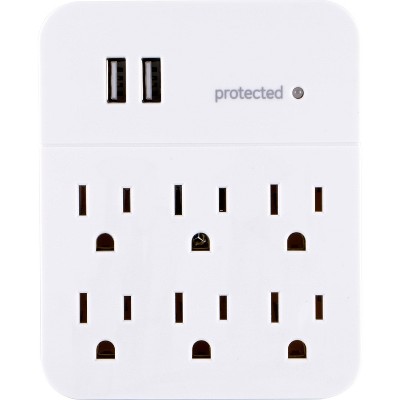 GE 6 Outlet 2 USB Port Surge Protector Wall Tap 560 White