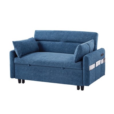 NicBex Loveseat Sofa Modern Upholstered Sleeper Sofa Bed with Adjustable Backrest and Storage Pockets for Bedroom,Living Room,Blue