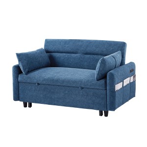 NicBex Loveseat Sofa Modern Upholstered Sleeper Sofa Bed with Adjustable Backrest and Storage Pockets for Bedroom,Living Room,Blue - 1 of 4