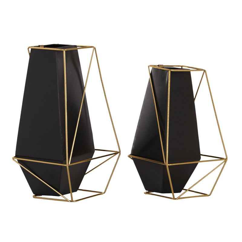 Set of 2 Metal Geometric Vase with Outer Frame Black/Gold - Olivia &#38; May, 5 of 6