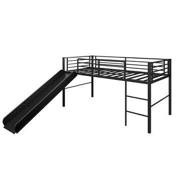 Tangkula Twin Metal Loft Bed with Slide Guardrails Built-in Ladder Low Bed Frame